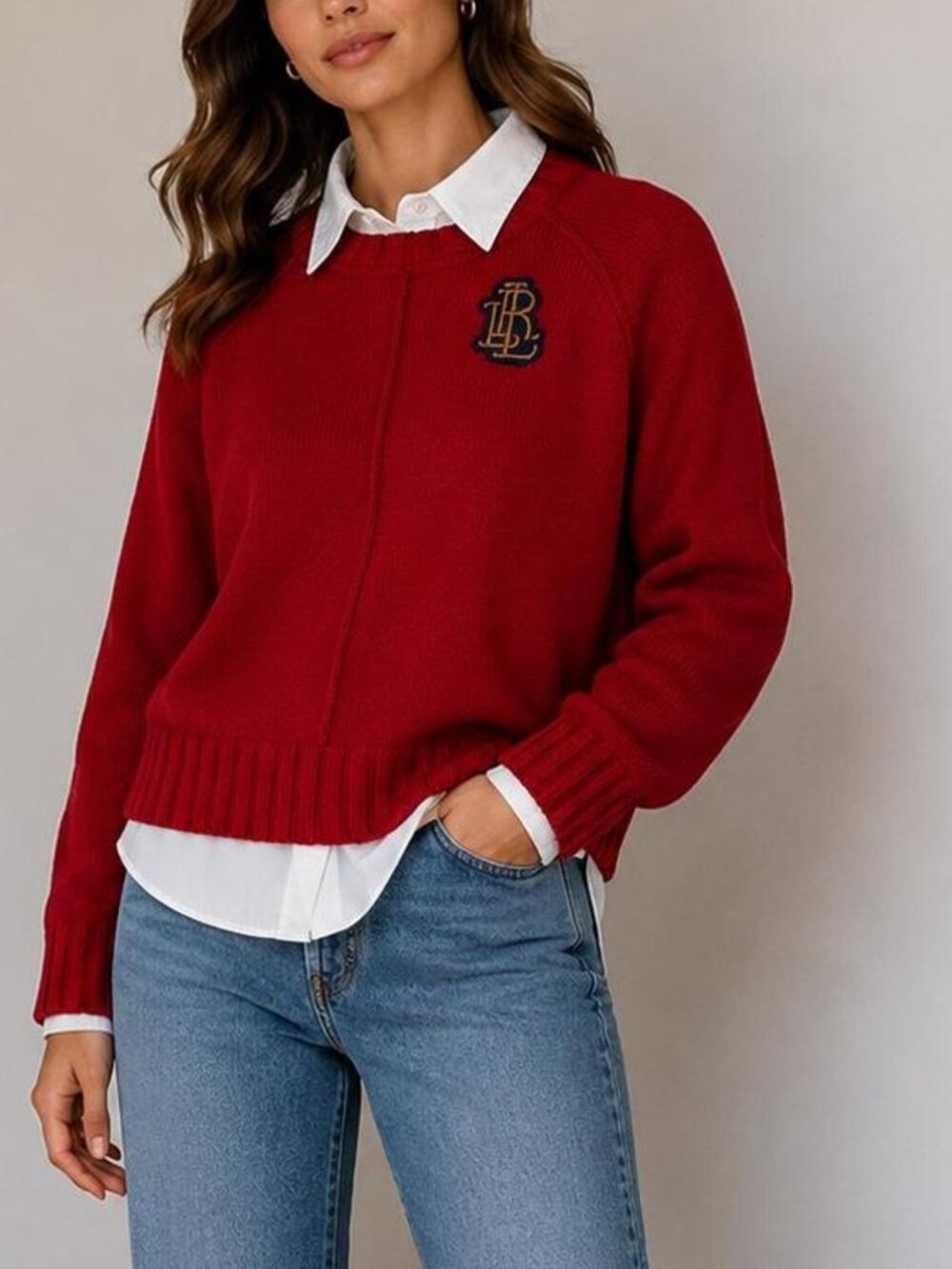 Lauren Ralph Lauren Layered Bullion-Patch Sweater Red M